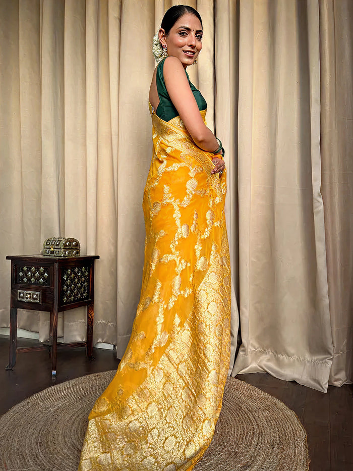 Radiant Yellow Jacquard Saree for Festive Elegance – Premium Woven Traditional Wear