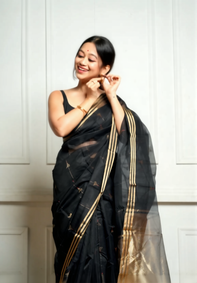 Elegant Black Jacquard Saree