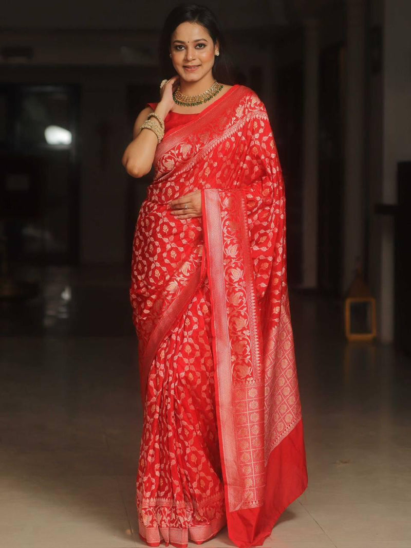 Luxury Red Jacquard Saree
