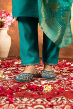 Meher Rama Green Marina Silk Embroidered Kurta Pant Set