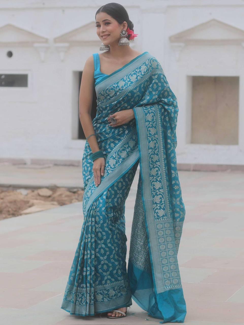 Elegant Sky Blue Jacquard Saree