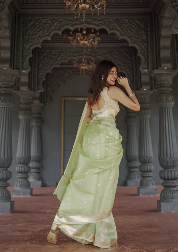 Pista Green Jacquard Saree – Fresh, Elegant & Perfect for Every Occasion