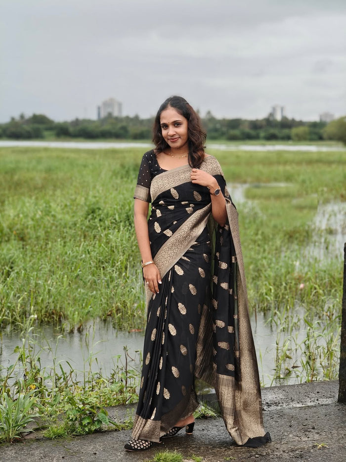 Midnight Black Jacquard Saree – Refined Woven Artistry for Elegant Occasions