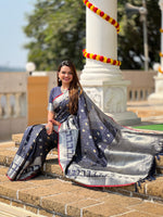 Royal Navy Blue Jacquard Saree