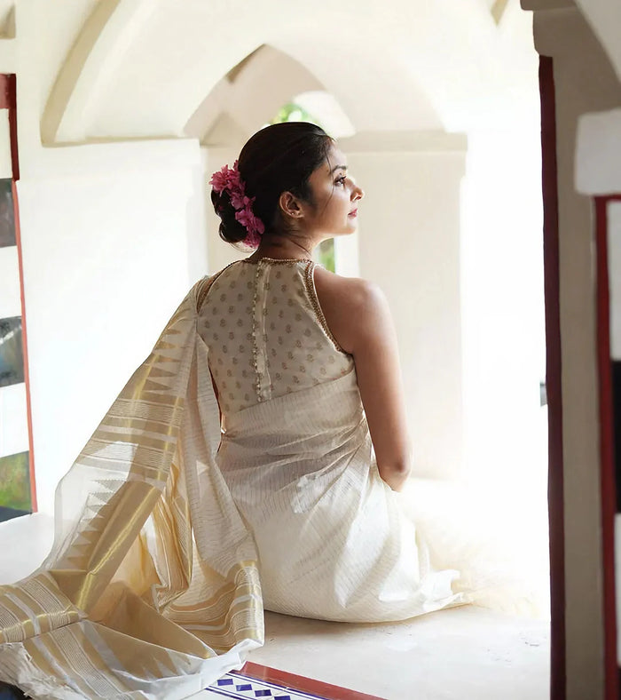 Samantha Fame Groovy White Colored Festive Wear Pure Linen Saree