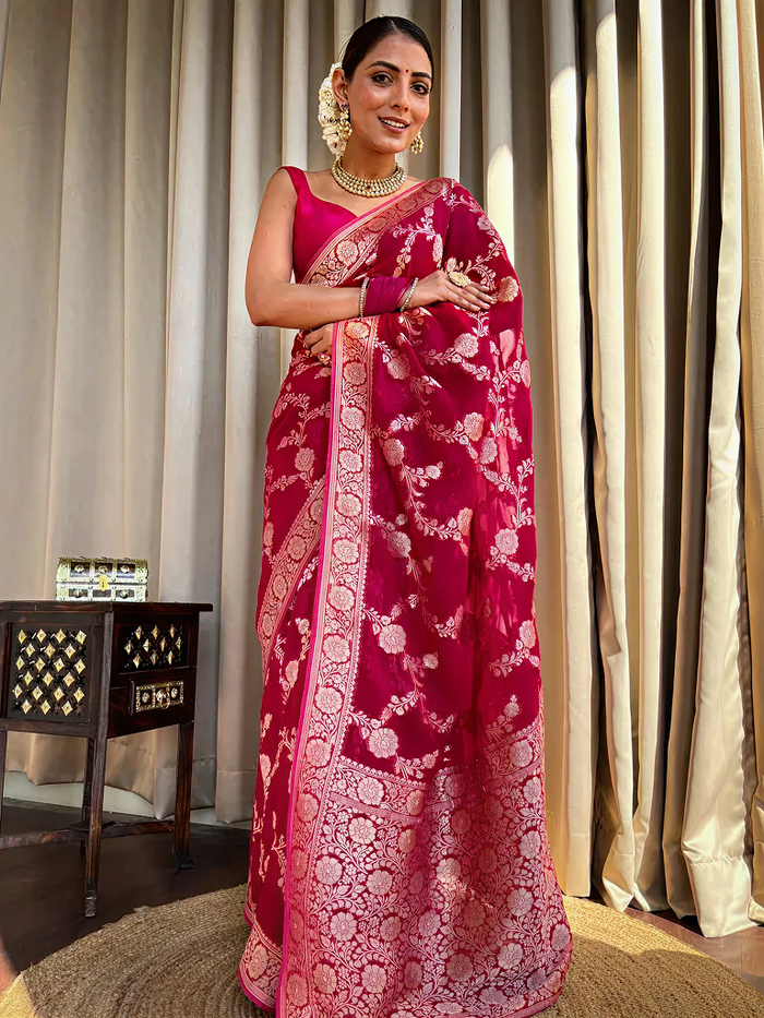 Royal Maroon Jacquard Saree – Classic Woven Elegance for Weddings & Festive Events