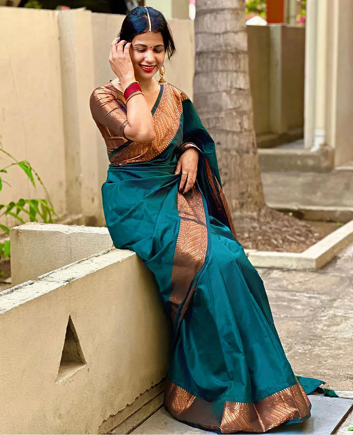 Dark Blue Jacquard Saree – Soft Elegant Weave for Festive & Celebration Wear
