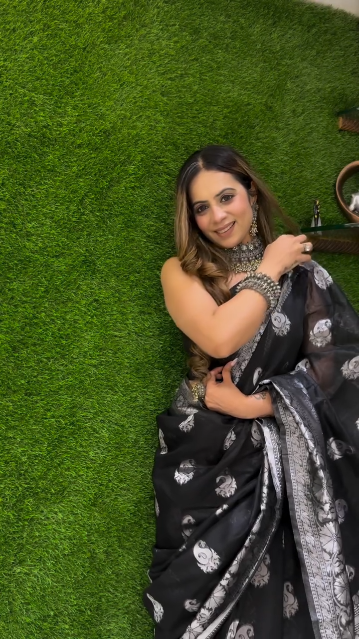 Elegant Black Jacquard Saree