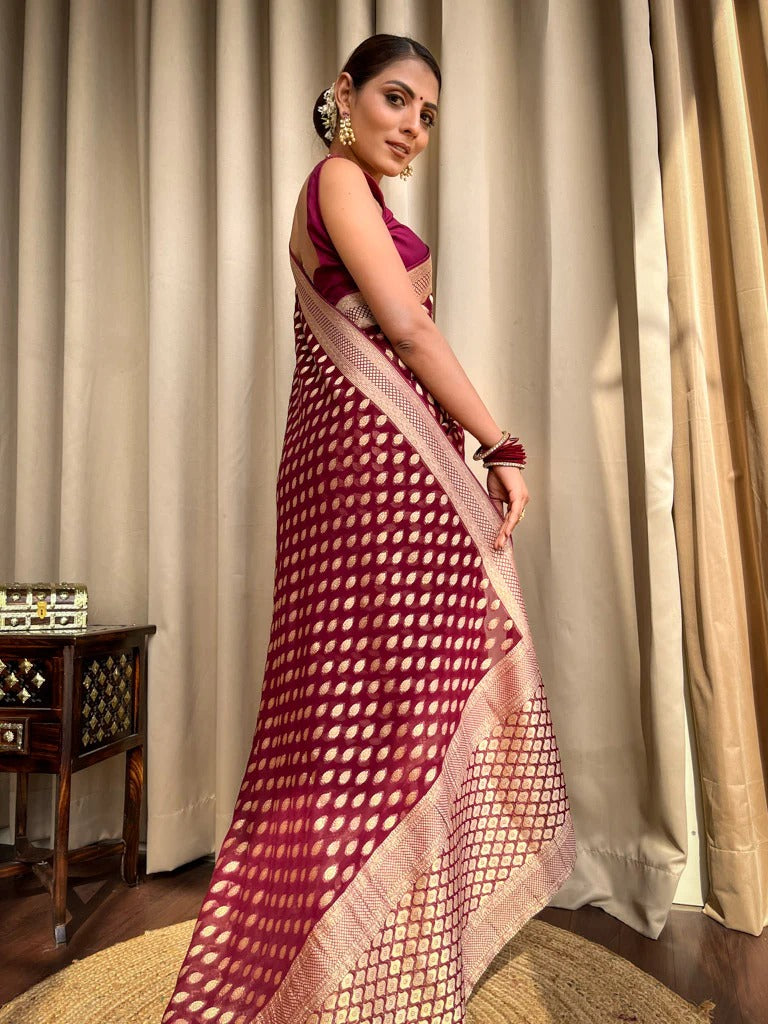 Royal Maroon Jacquard Saree