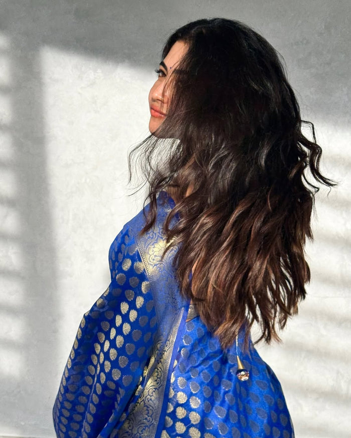 Royal Blue Jacquard Saree – Elegant Traditional Wear for Festive & Party Occasions