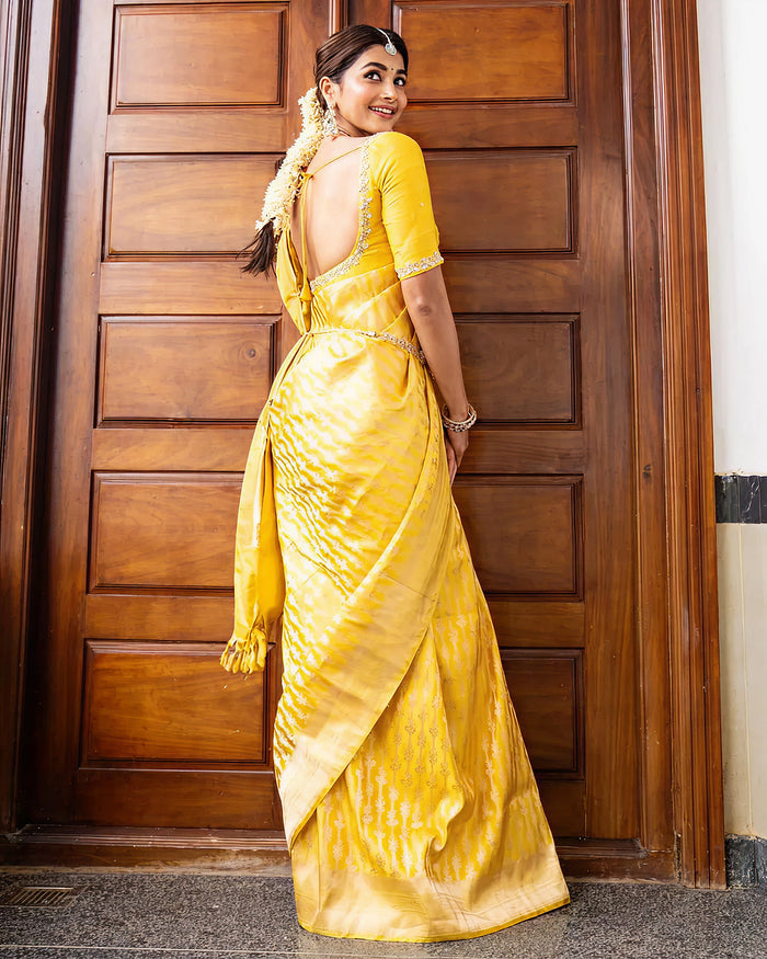 Sunshine Yellow Jacquard Saree – Radiant Woven Elegance for Festive Occasions