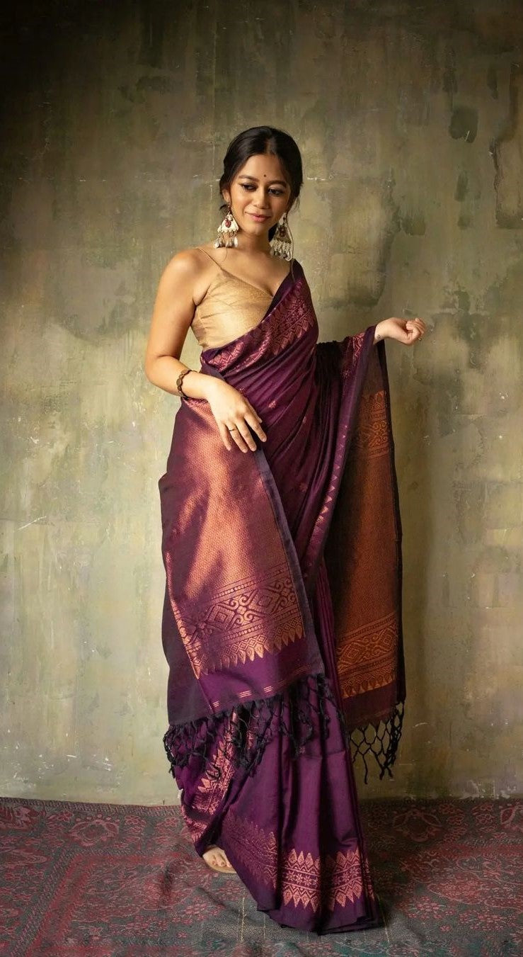 Luxury Wine Jacquard Saree