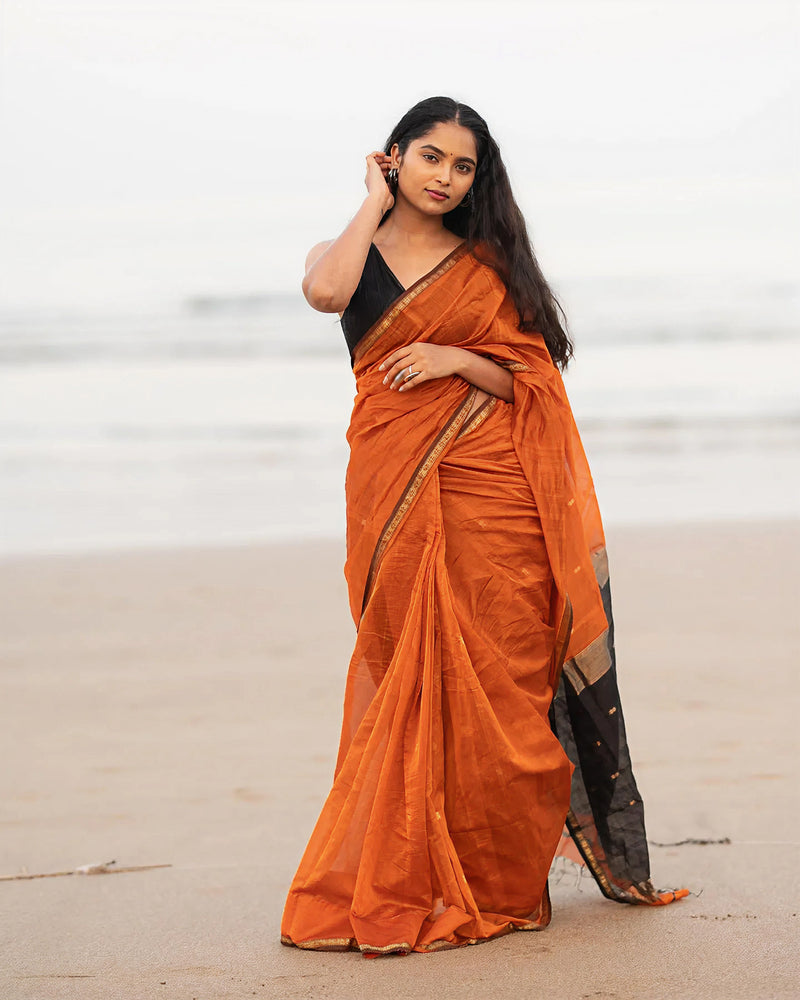 Orange Jacquard Saree