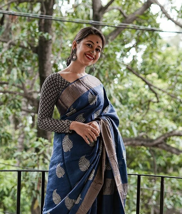 Elegant Blue Jacquard Saree