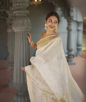 White Jacquard Saree – Timeless Elegance in Classic Pure White