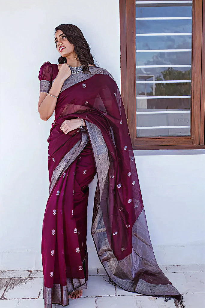 Royal Wine Jacquard Saree