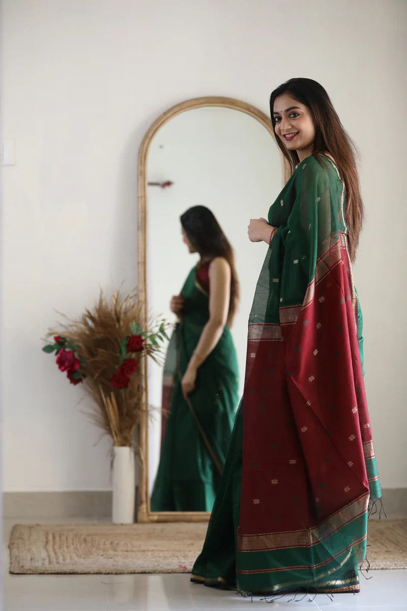 Green Maroon Jacquard Saree