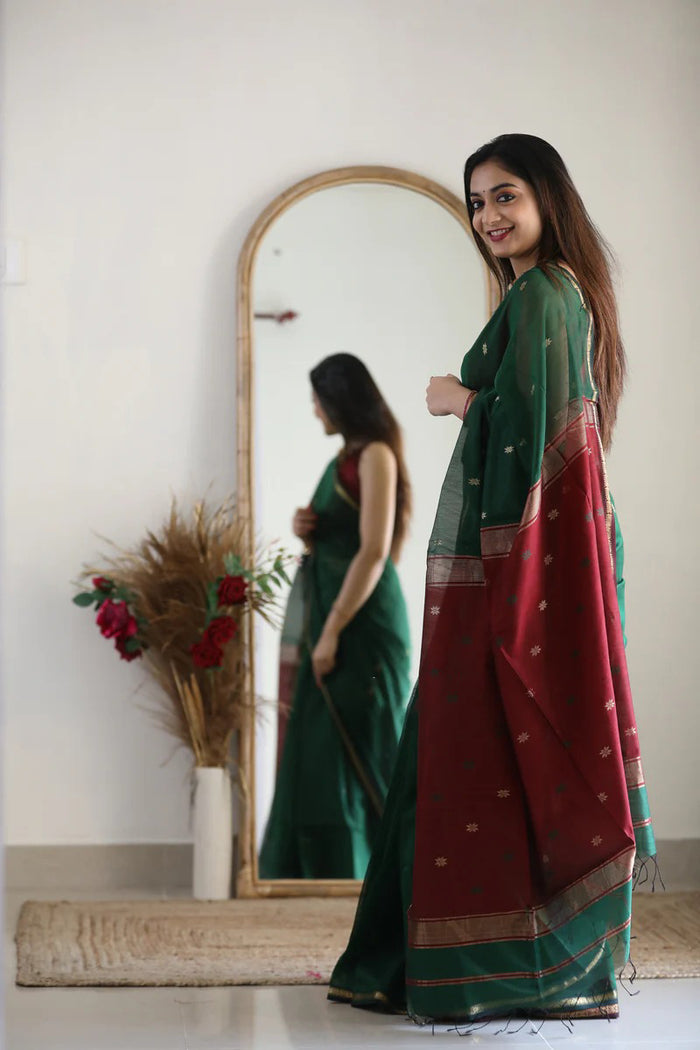 Green Maroon Jacquard Saree for Premium Festive & Traditional Elegance