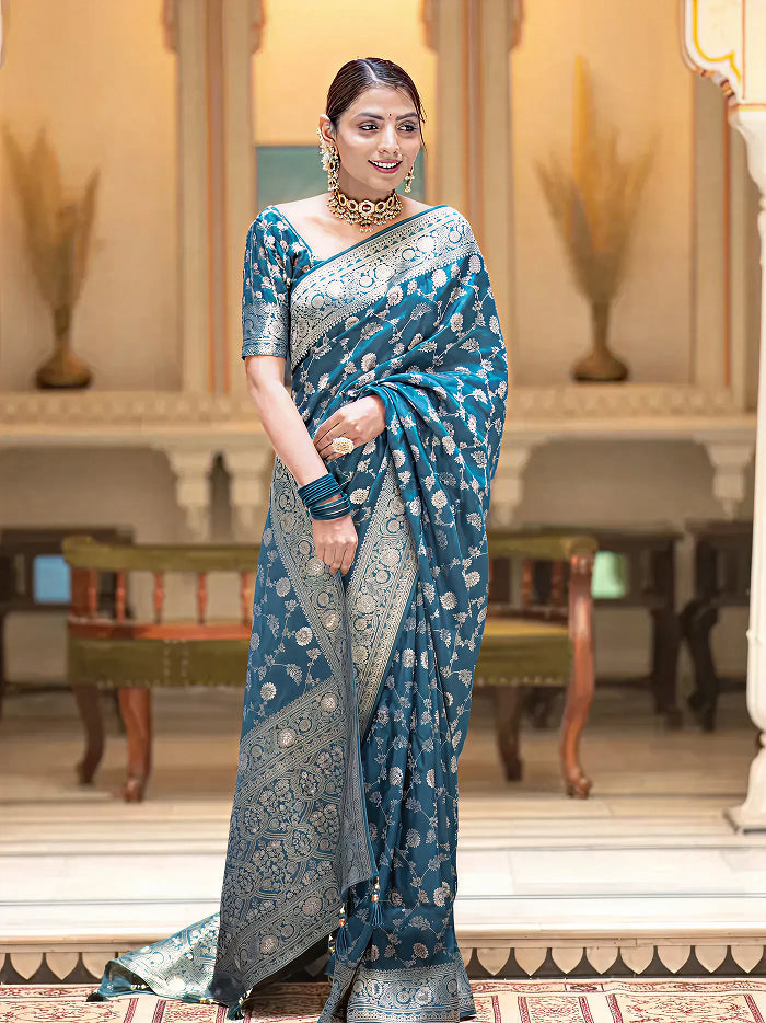 Tea Blue Jacquard Saree