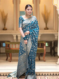 Tea Blue Jacquard Saree – Elegant Woven Saree for Festive, Party & Wedding Wear