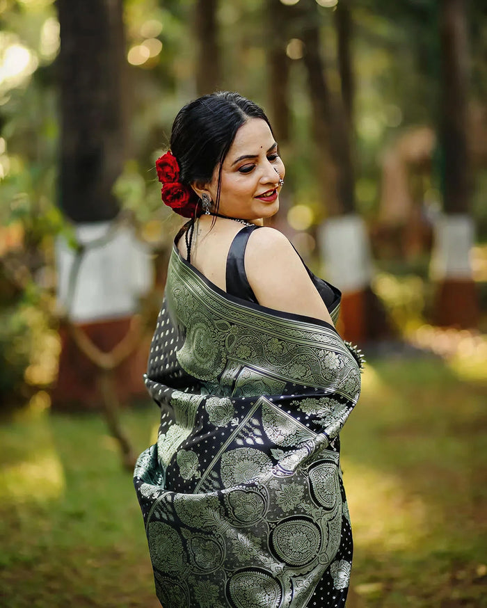 Opulent Black Jacquard Saree for Timeless Party & Festive Style