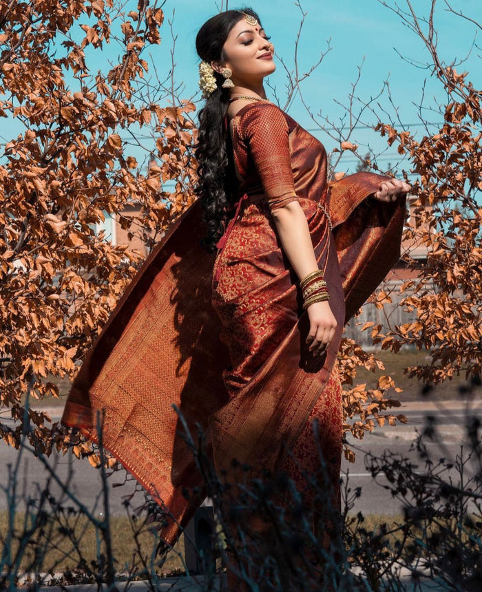 Elegant Brown Jacquard Saree for Timeless Ethnic Style