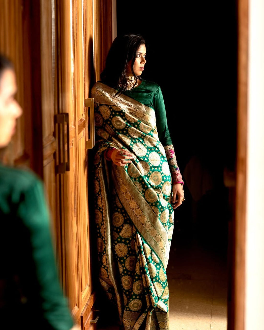 Elegant Dark Green Jacquard Saree