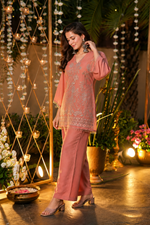 Peach Bloom Crunchy Kurta Pant Set