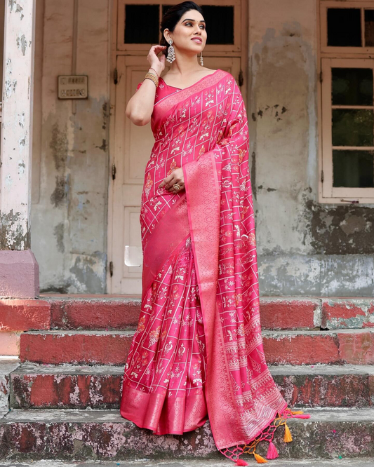 Majesty Pink Color Jacquard Silk Saree