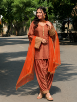 Copper Brown Embroidered Kurta Pant Set