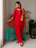 Red Embroidered Kurta Pant Set