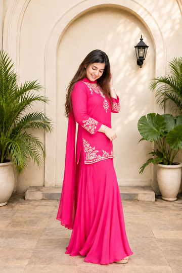 Premium Pure Mul Chanderi Handwork Suit Set – Top, Palazzo & Chiffon Dupatta