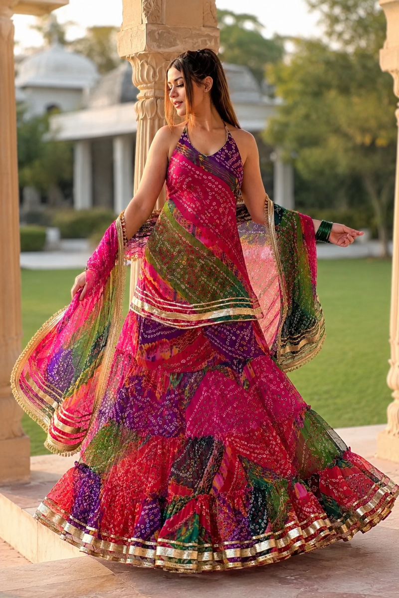 Multicolor Georgette Ruffle Sharara Set