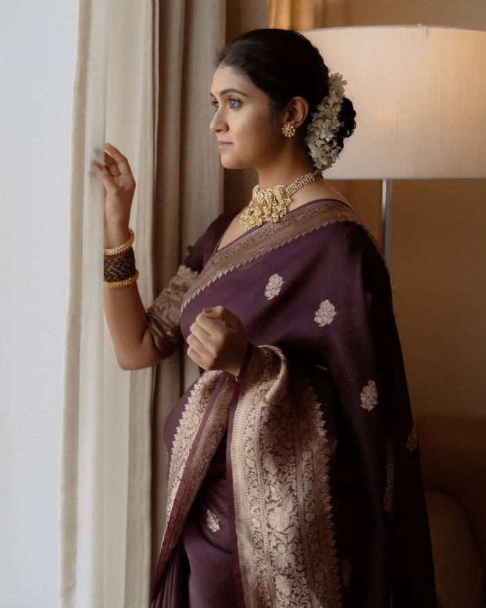 Elegant Maroon Jacquard Saree with Rich Woven Detailing