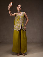 Olive Chinon Embroidered Suit Set