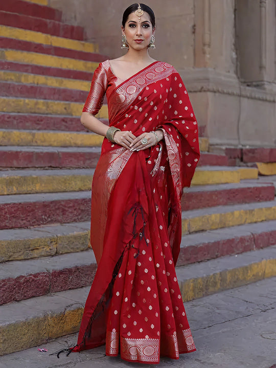 Red Jacquard Saree