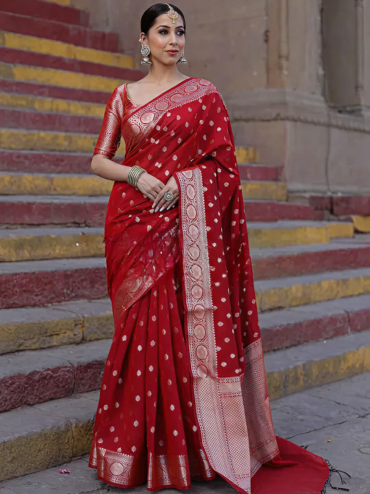 Red Jacquard Saree