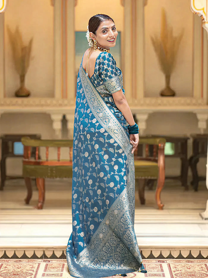 Tea Blue Jacquard Saree – Elegant Woven Saree for Festive, Party & Wedding Wear