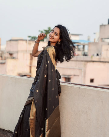 Elegant Black Jacquard Saree for Timeless Festive & Party Wear