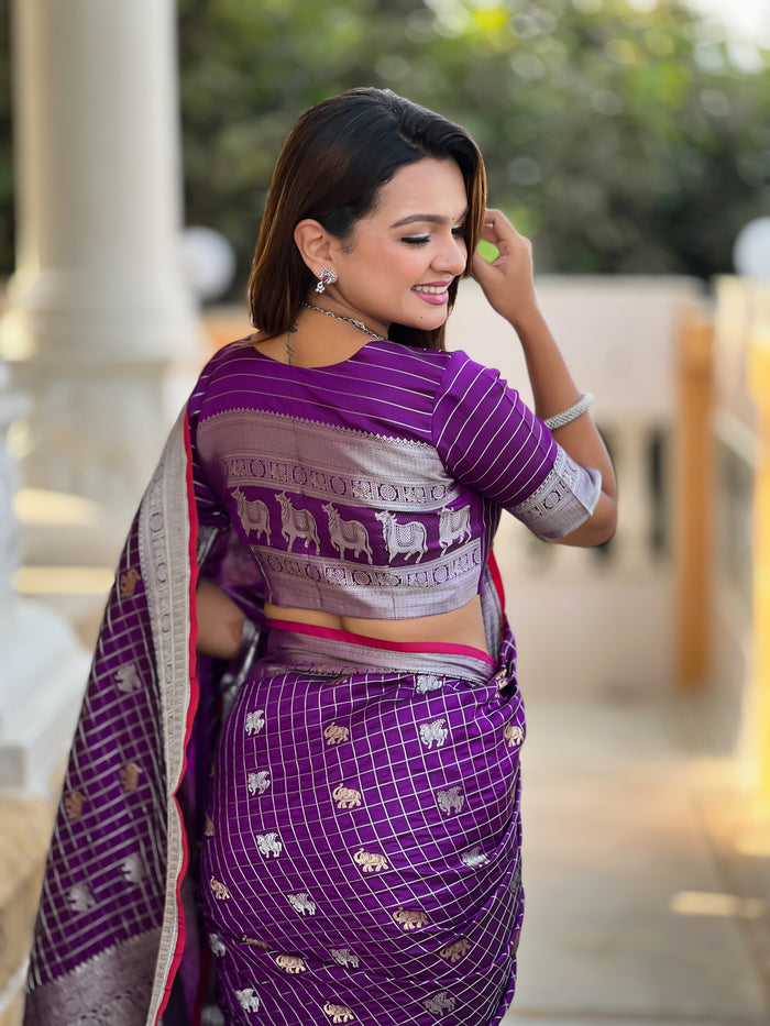 Premium Purple Jacquard Saree – Rich Weave for Festive & Traditional Elegance