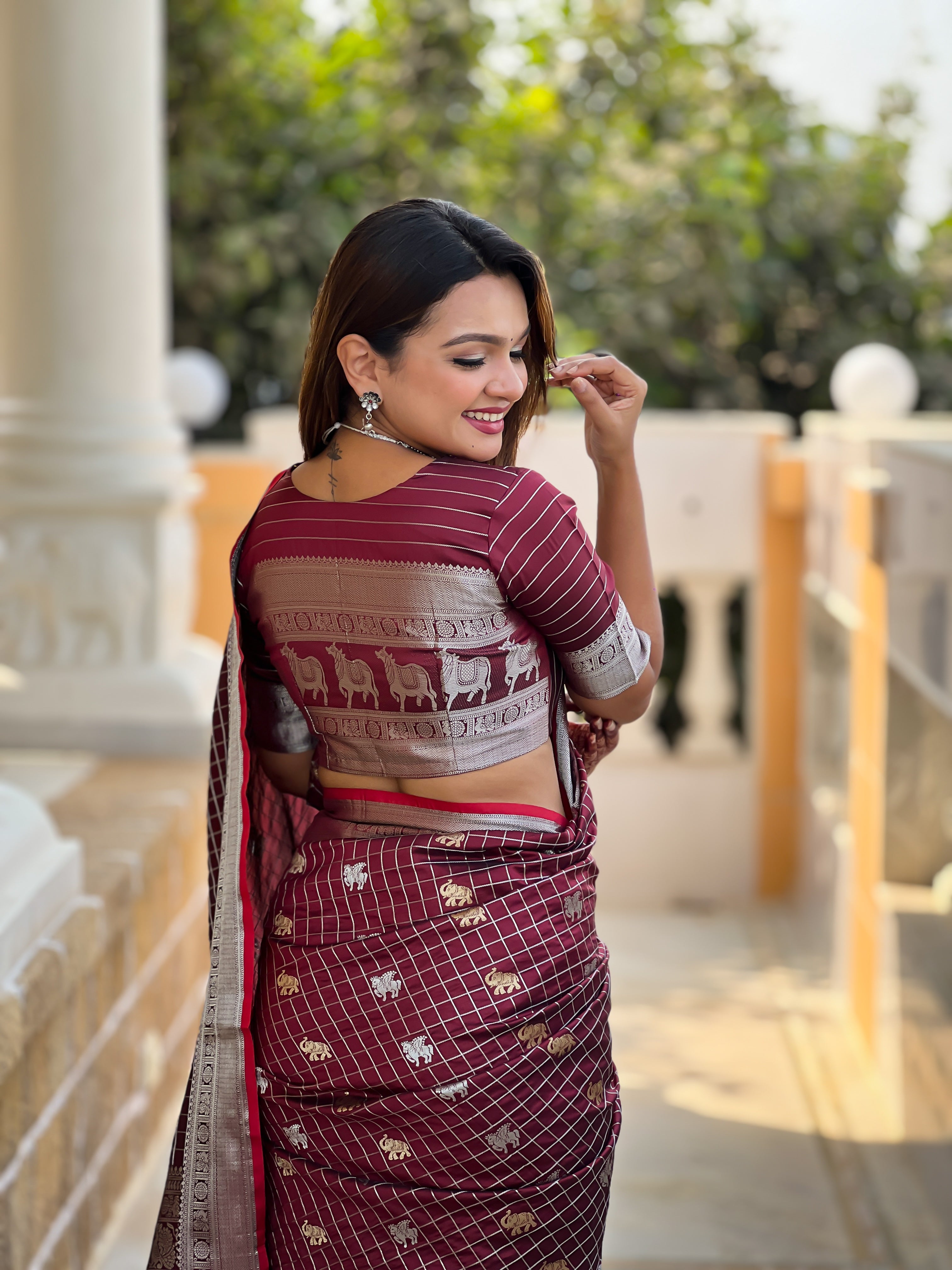 Elegant Maroon Jacquard Saree