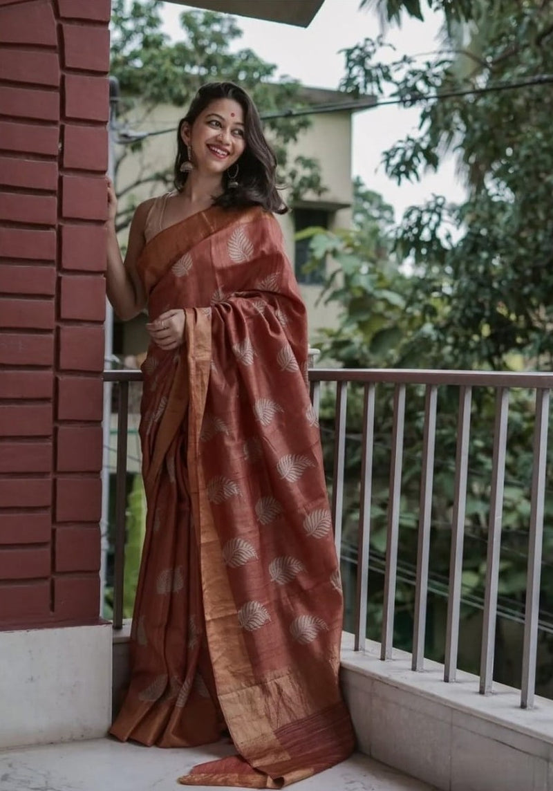 Radiant Orange Jacquard Saree