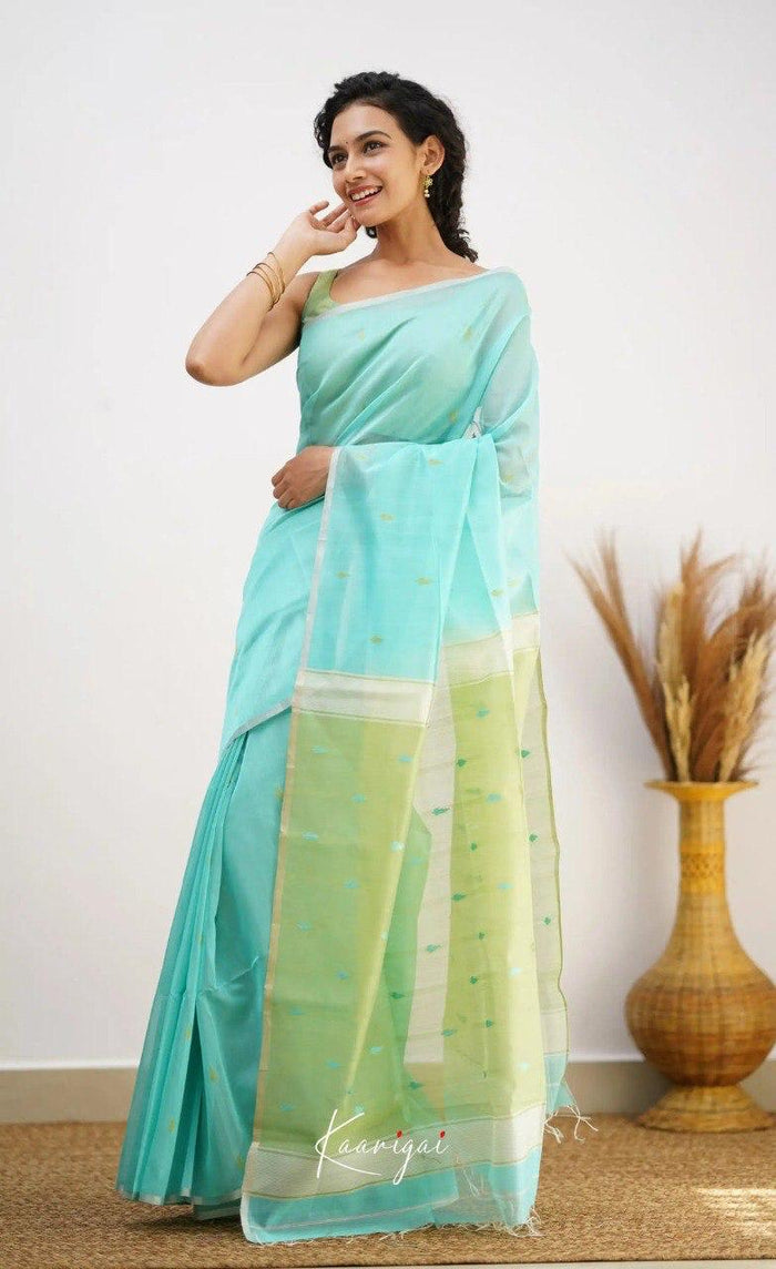 Sky Pista Jacquard Saree – Soft Pastel Elegance with Rich Woven Detail