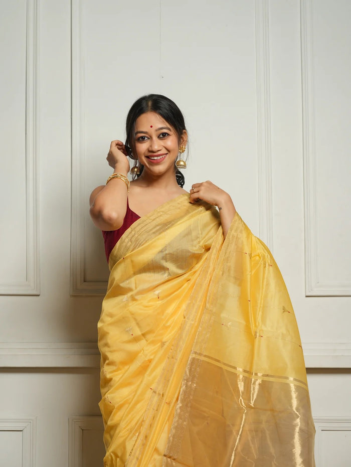 Yellow Cotton Silk Saree – Soft Linen Feel with Rich Jacquard Pallu