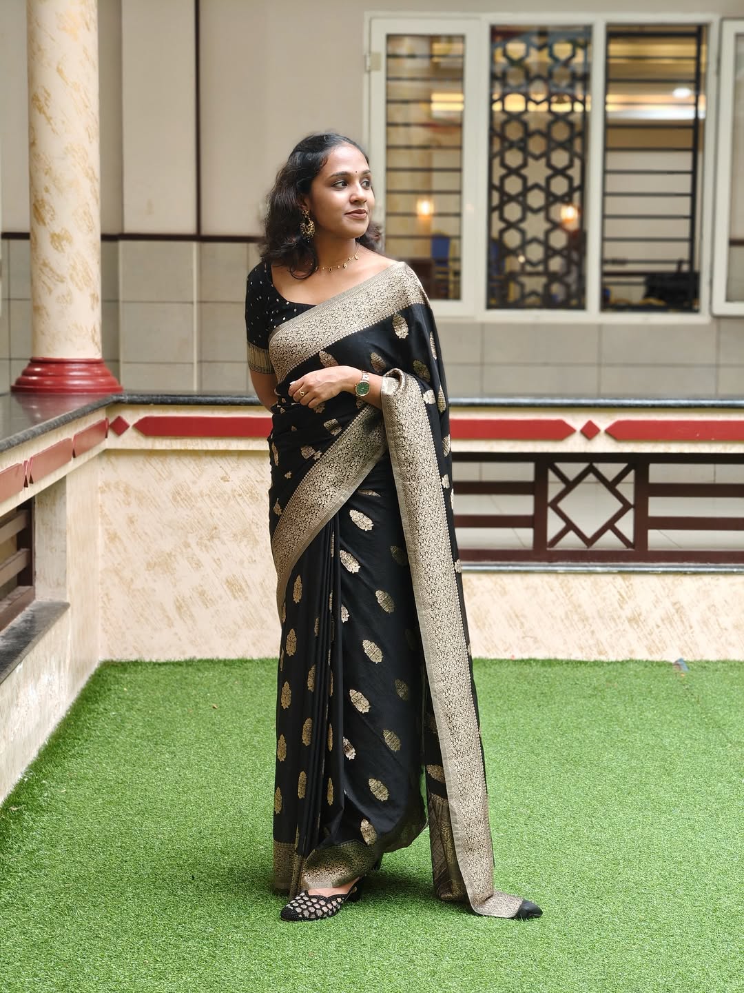 Midnight Black Jacquard Saree