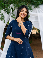 Midnight Blue Pure Cotton Flared Kurti Set