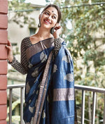 Elegant Blue Jacquard Saree