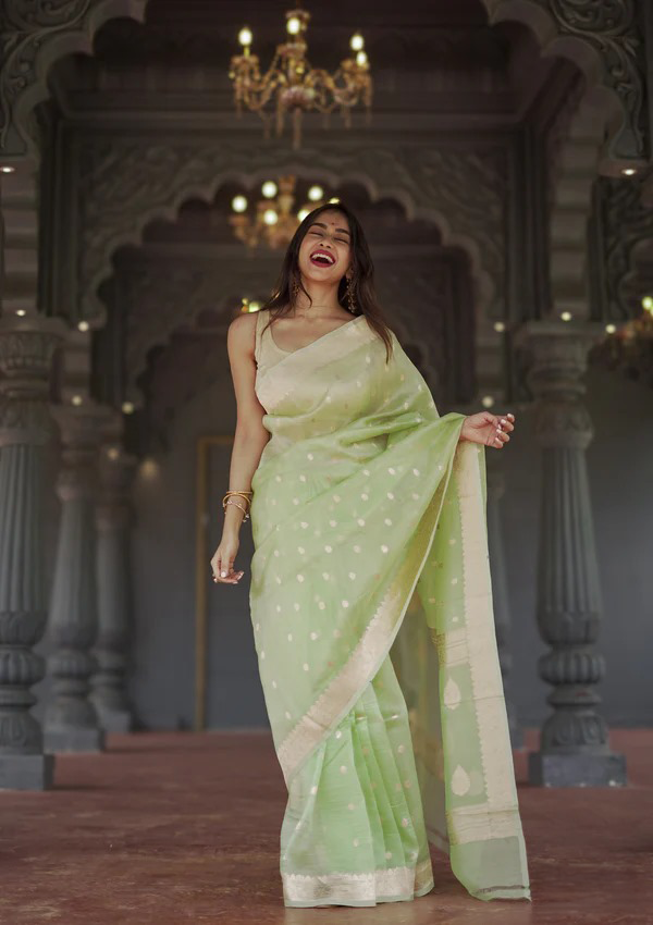 Pista Green Jacquard Saree