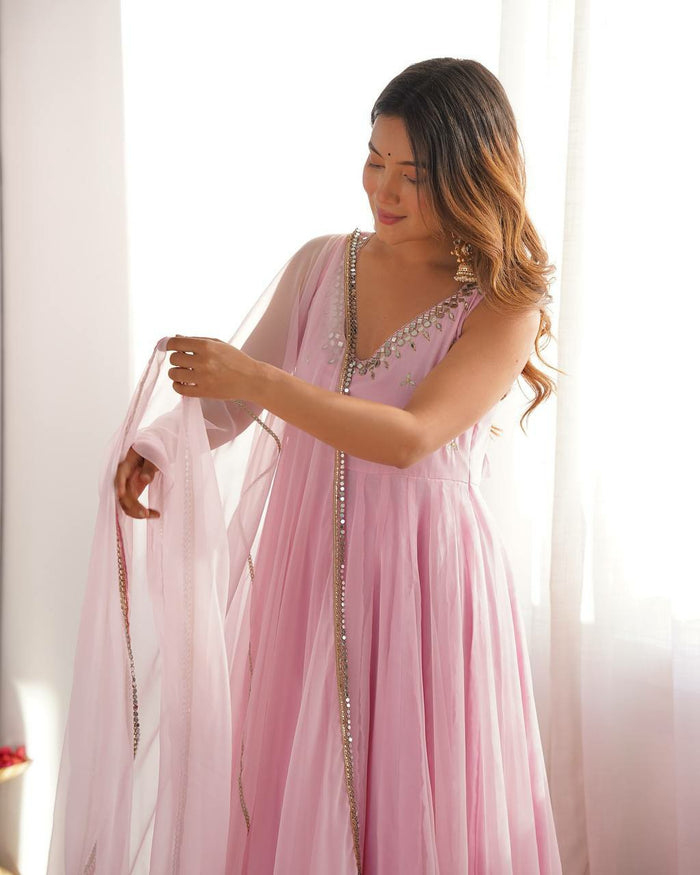 Blush Bloom Georgette Anarkali Suit Set