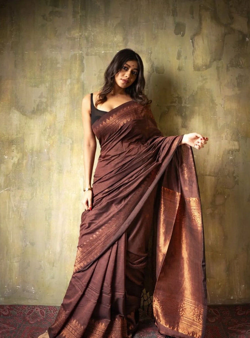 Luxurious Coffee Jacquard Saree